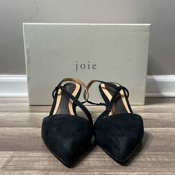 Joie Reno Black Suede Heels Slingbacks 36.5 US 6.5 snakeskin heel New - Picture 3 of 9
